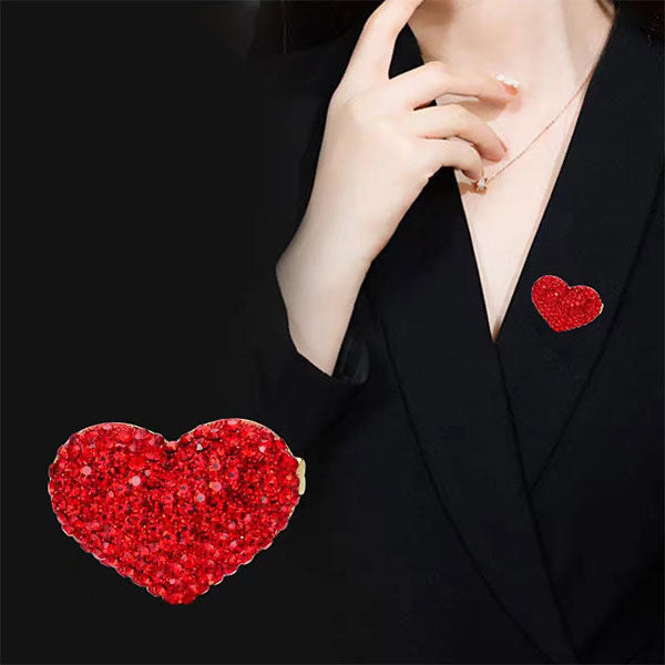Red Heart Brooch with Crystal Decoration
