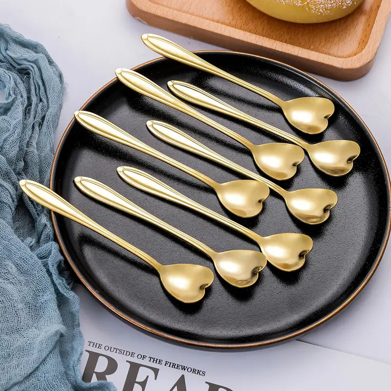 8pcs Heart Shaped Stainless Steel Spoon Set for Kitchen