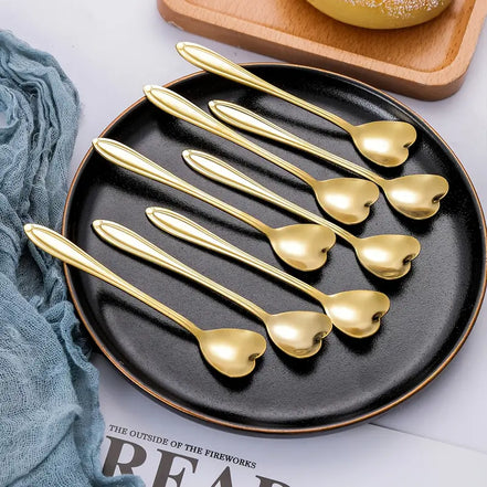 8pcs Heart Shaped Stainless Steel Spoon Set for Kitchen