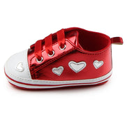 Shiny Leather Heart Soft Sole Baby Walking Shoes
