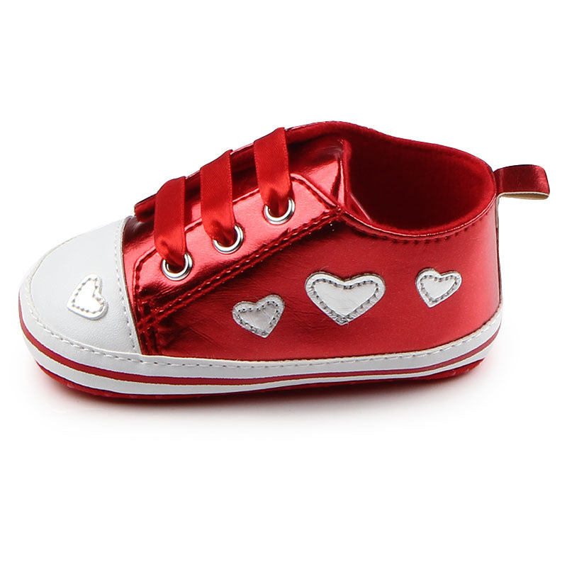Shiny Leather Heart Soft Sole Baby Walking Shoes