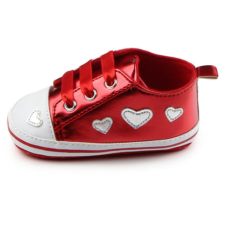 Shiny Leather Heart Soft Sole Baby Walking Shoes