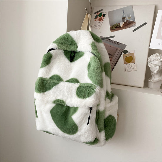 Fluffy Scarf Backpack with Heart Design
