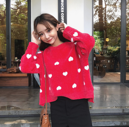 Loose Knit Heart Sweater
