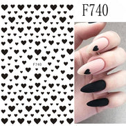 2pcs Black White 3D Love Heart Nail Art Stickers Set