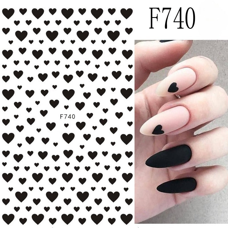 2pcs Black White 3D Love Heart Nail Art Stickers Set
