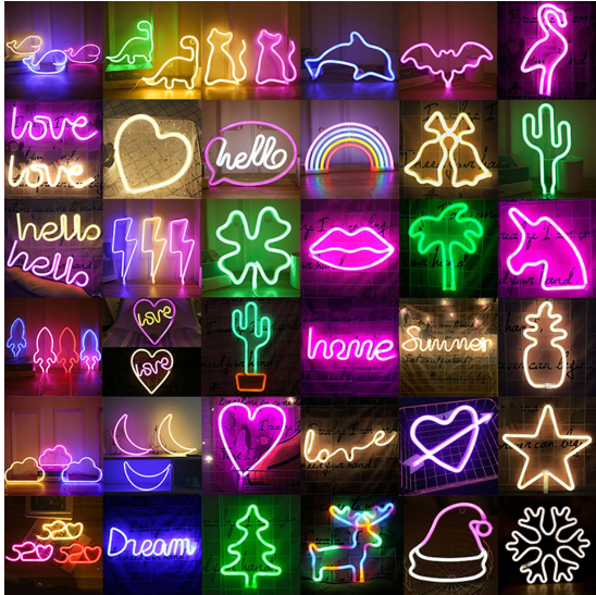 Neon Night Light - Pineapple and Heart Designs