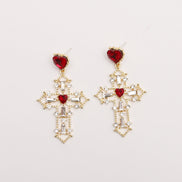 Gold Cross Earrings with Creative Heart Design