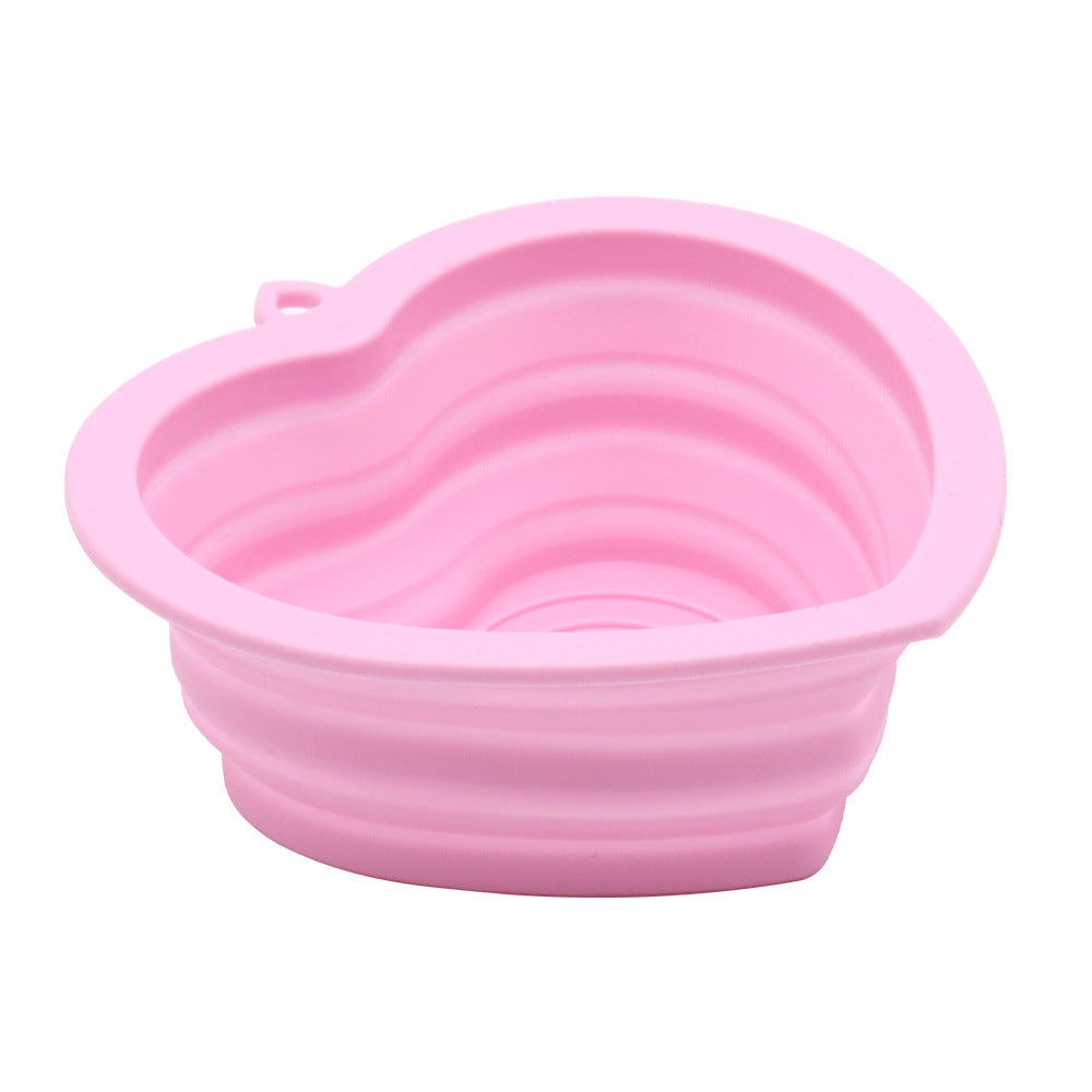 Silicone pet folding bowl, dog rice bowl, heart-shaped cute puppy bowl, cat bowl, portable outdoor bowl, dog food bowl