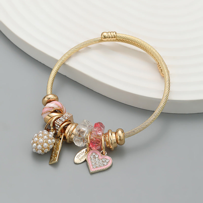 Heart Shaped Pearl Pendant Bracelet