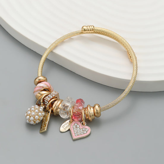 Heart Shaped Pearl Pendant Bracelet
