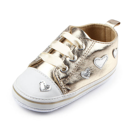 Shiny Leather Heart Soft Sole Baby Walking Shoes