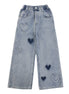 Girls' Wide Leg Jeans with Heart Patch - Comfortable Denim