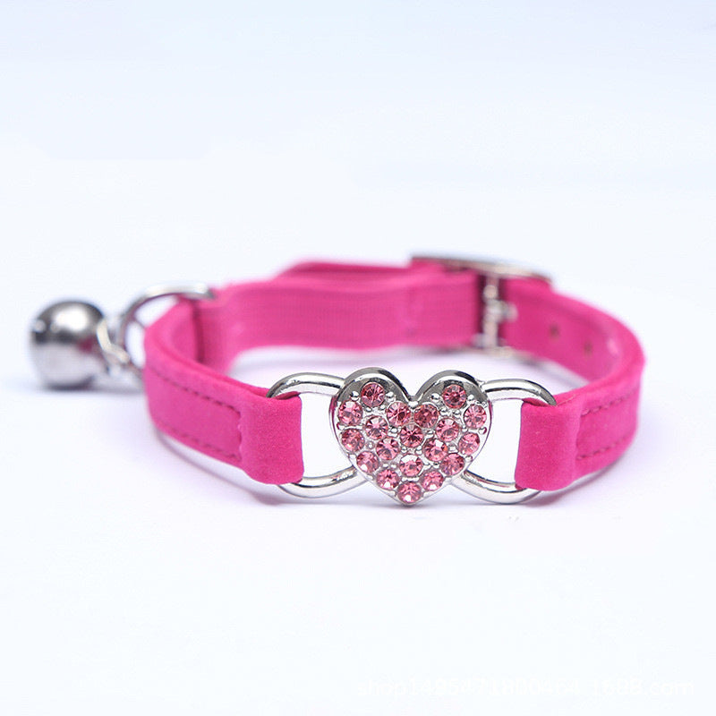Cat Collar with Heart Flocking Diamond and Bell