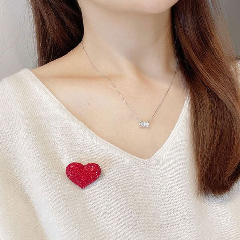 Red Heart Brooch with Crystal Decoration