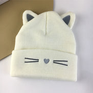 Embroidered Cat Ear Knitted Winter Hat