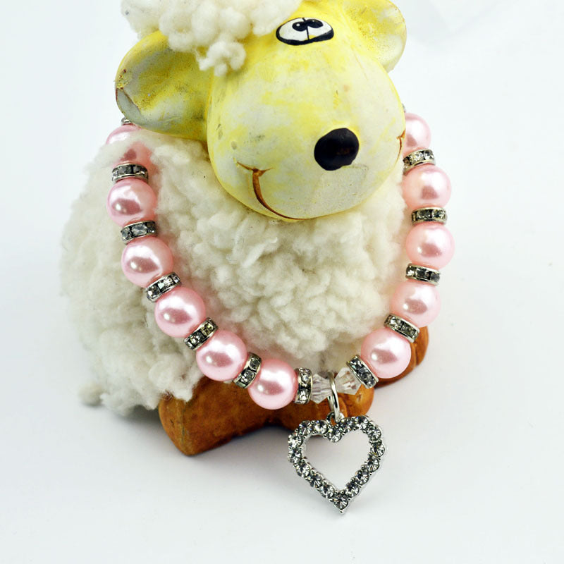 Pet Pearl Necklace with Heart Pendant for Cats and Dogs