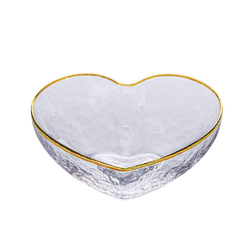 Heart-Shaped Glass Bowl with Hammered Gold Edge