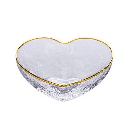 Heart-Shaped Glass Bowl with Hammered Gold Edge