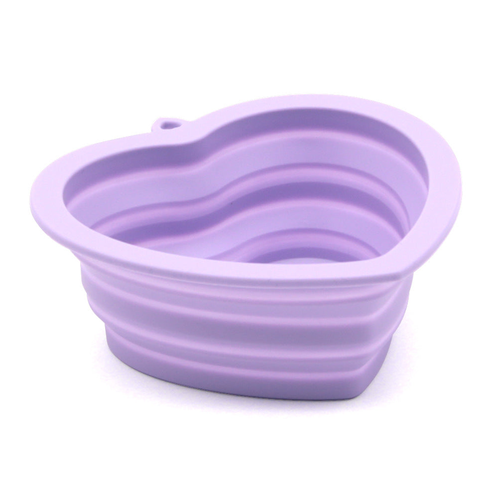 Silicone pet folding bowl, dog rice bowl, heart-shaped cute puppy bowl, cat bowl, portable outdoor bowl, dog food bowl