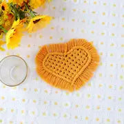 Handmade Heart Shape Cotton Rope Coaster with Tassel