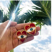 Exaggerated Heart Earrings with Retro Eye Design