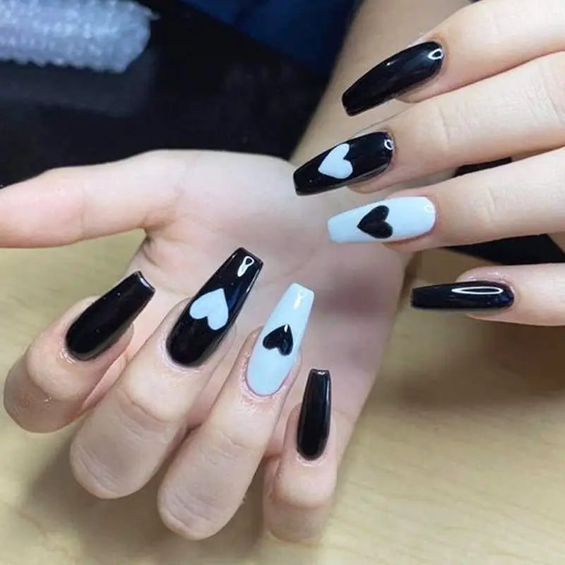 2pcs Black White 3D Love Heart Nail Art Stickers Set