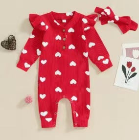 Autumn/Winter Kids Clothing Set with Heart Print