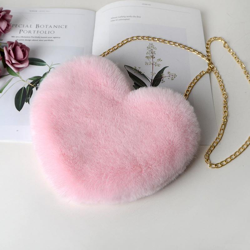 Fashion Heart-Shaped Plush Shoulder Chain Bag