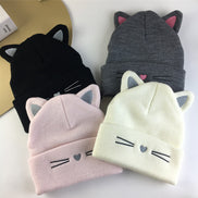 Embroidered Cat Ear Knitted Winter Hat