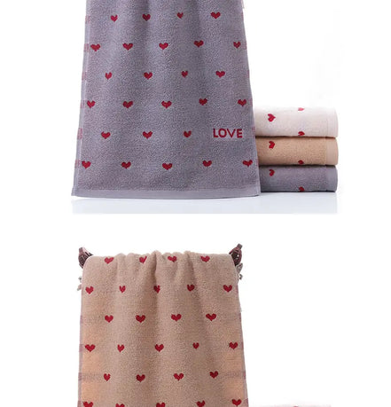 Thick Cotton Hand Towel with Embroidered Heart Design