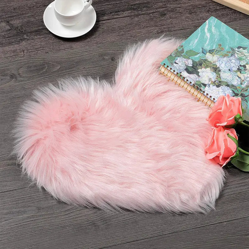 Heart Shaped Fluffy Rug - Faux Wool Shag Carpet