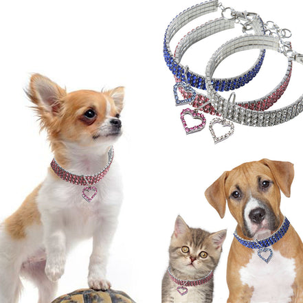 Heart-Shaped Rhinestone Pet Collar for Small Dogs & Cats