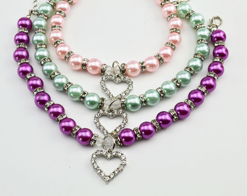 Pet Pearl Necklace with Heart Pendant for Cats and Dogs