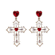 Gold Cross Earrings with Creative Heart Design