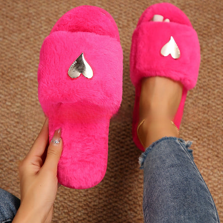 Women's Heart-Shaped Furry Home Slippers
