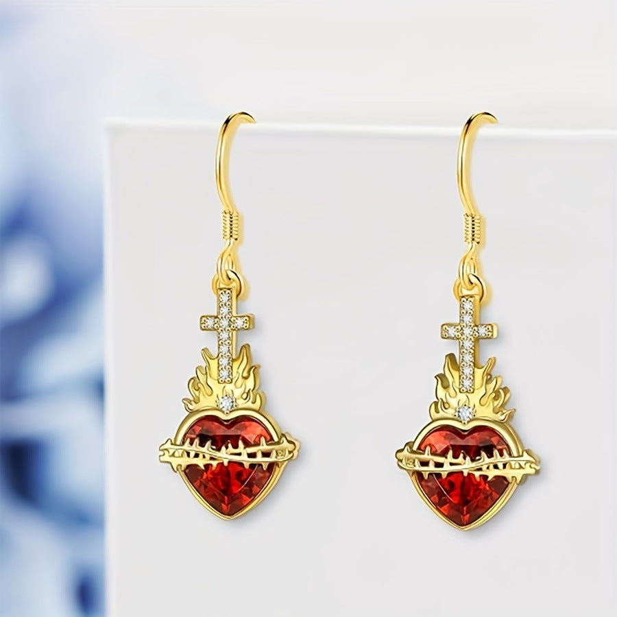 A red heart-shaped cross heart necklace with a chain