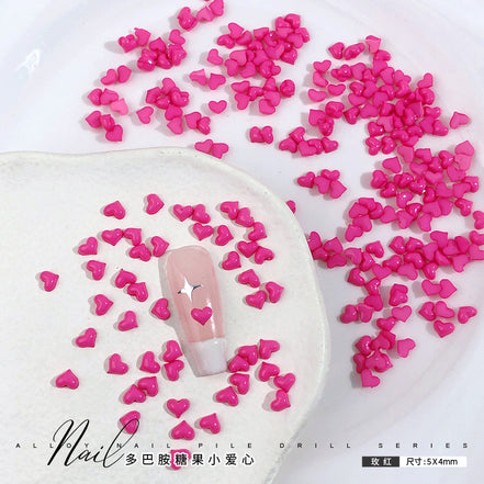 Dopamine Candy Heart Resin Nail Art Decorations (100 pcs)