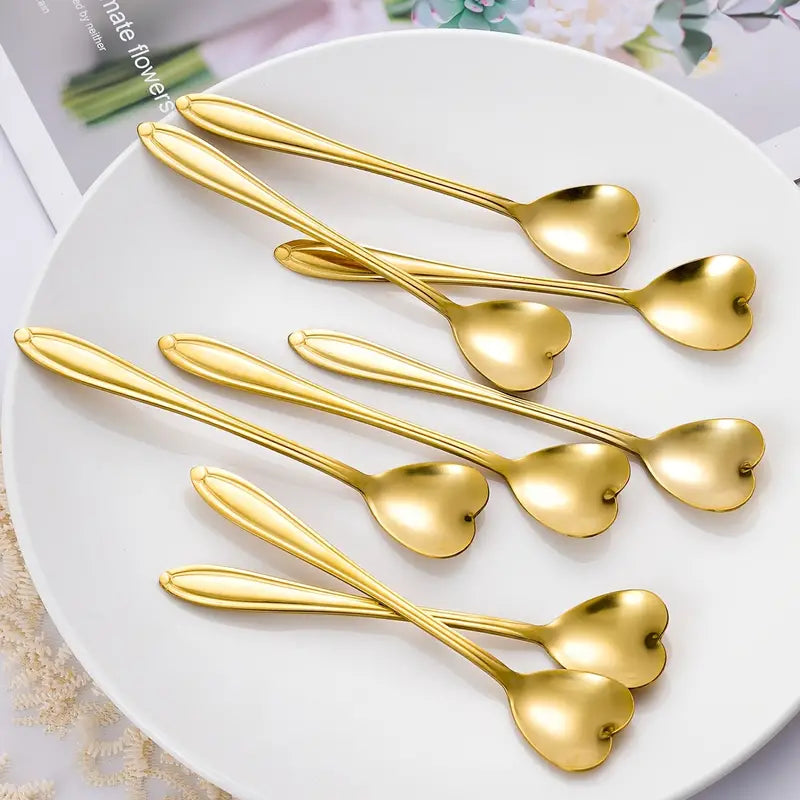 8pcs Heart Shaped Stainless Steel Spoon Set for Kitchen