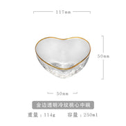 Heart-Shaped Glass Bowl with Hammered Gold Edge
