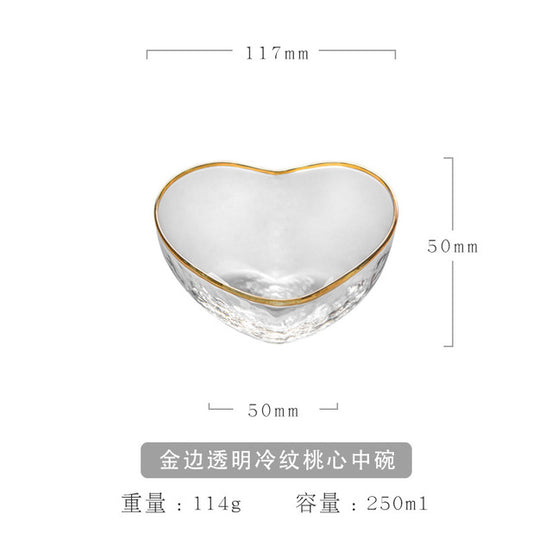 Heart-Shaped Glass Bowl with Hammered Gold Edge