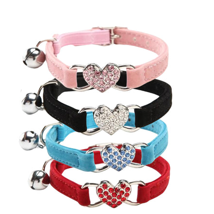 Cat Collar with Heart Flocking Diamond and Bell
