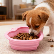 Silicone pet folding bowl, dog rice bowl, heart-shaped cute puppy bowl, cat bowl, portable outdoor bowl, dog food bowl