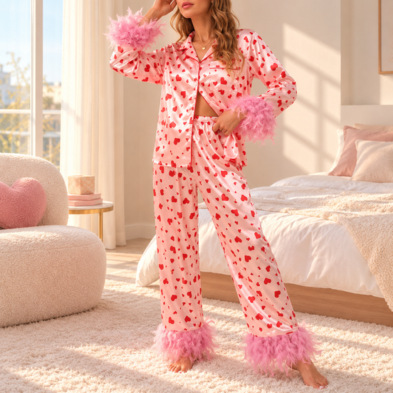 Midnight Hearts Feather Pajama Set