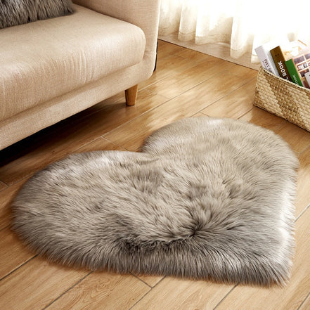 Heart Shaped Fluffy Rug - Faux Wool Shag Carpet