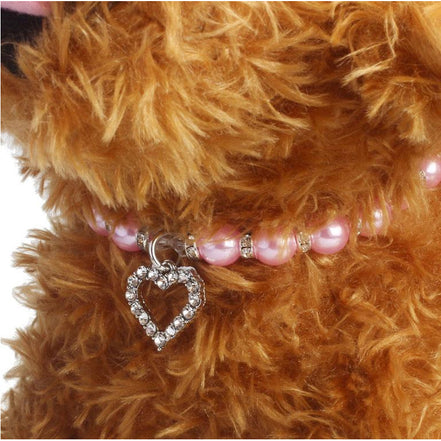 Pet Pearl Necklace with Heart Pendant for Cats and Dogs
