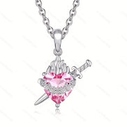 A red heart-shaped cross heart necklace with a chain