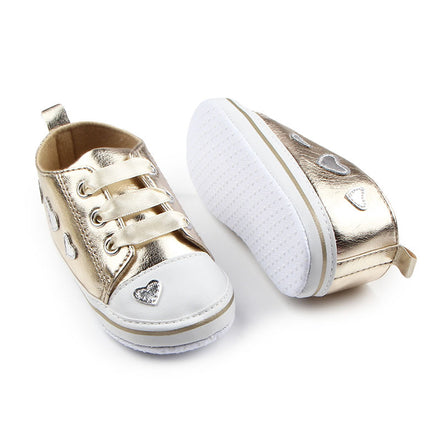 Shiny Leather Heart Soft Sole Baby Walking Shoes