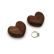 Black walnut wood ring box in the shape of a heart