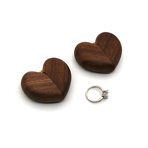 Black walnut wood ring box in the shape of a heart